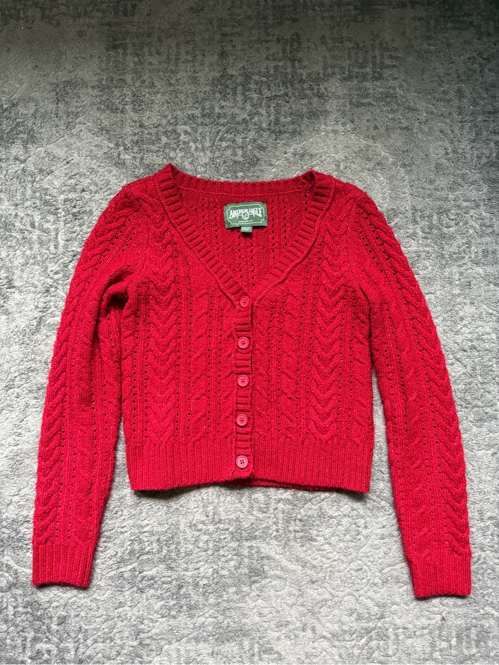 American Eagle Outfitters Red Cable Knit Cropped Cardigan